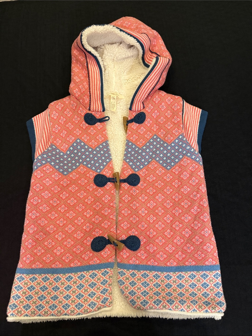 Matilda Jane Coral and Blue Hooded Knit Vest with Sherpa girls size 10